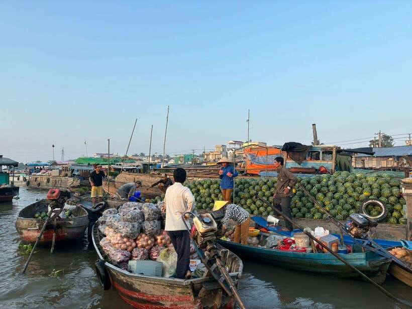 Can Tho: Floating Market, Canal, Cacao Farm & Mekong' Life - A small boat gives the market a closer view